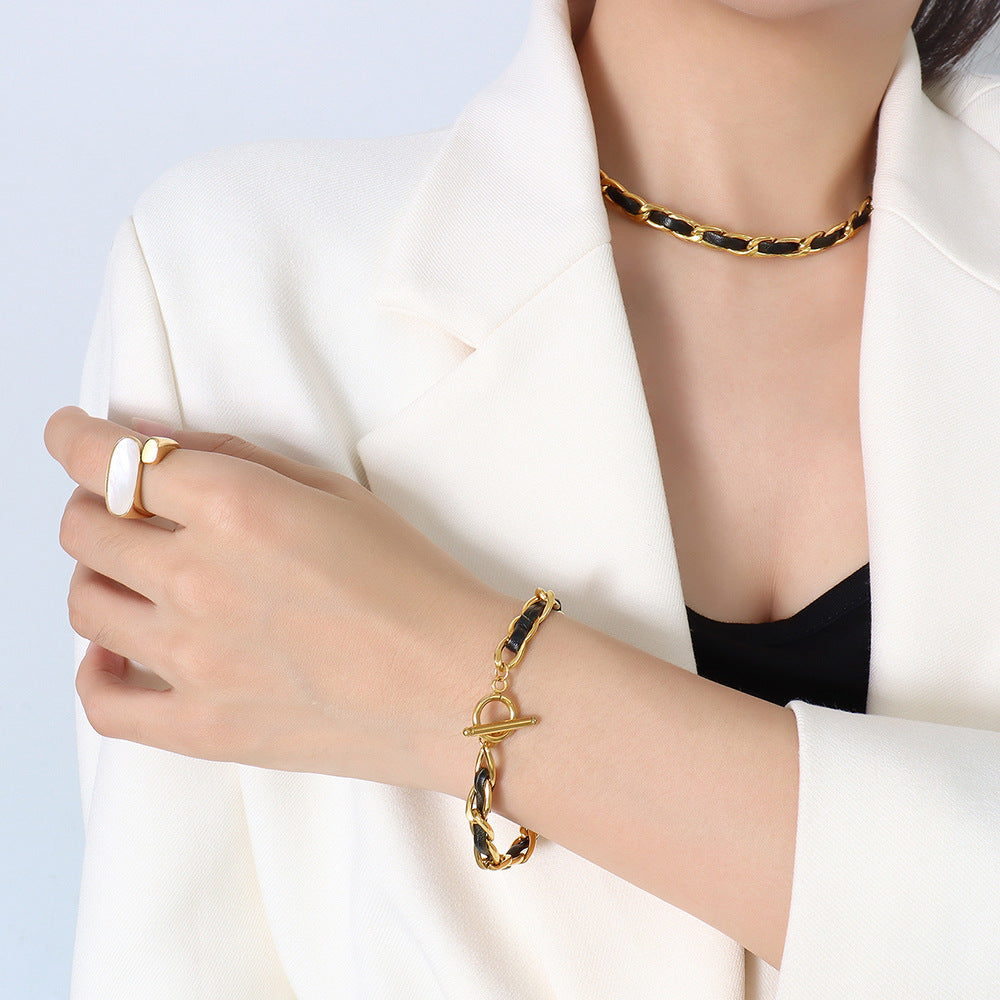 Hip Hop Style Leather Rope Chain Bracelet with OT Buckle