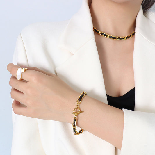 Hip Hop Style Leather Rope Chain Bracelet with OT Buckle