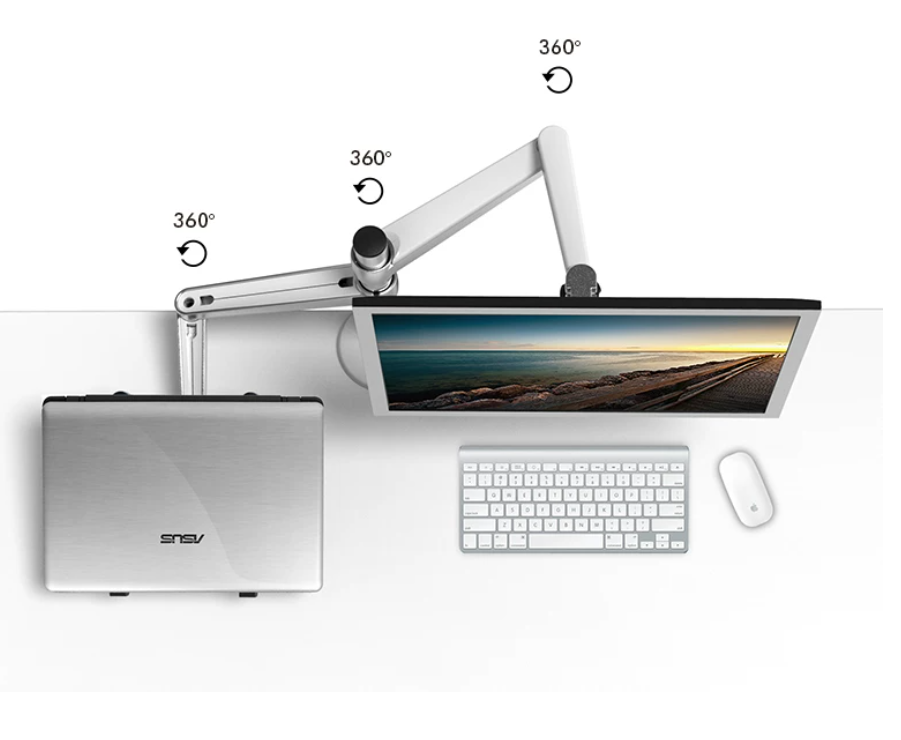 Dual Monitor and Laptop Stand Arm - Aluminum Alloy Double-Section Mount for Desktop Screens and Notebooks
