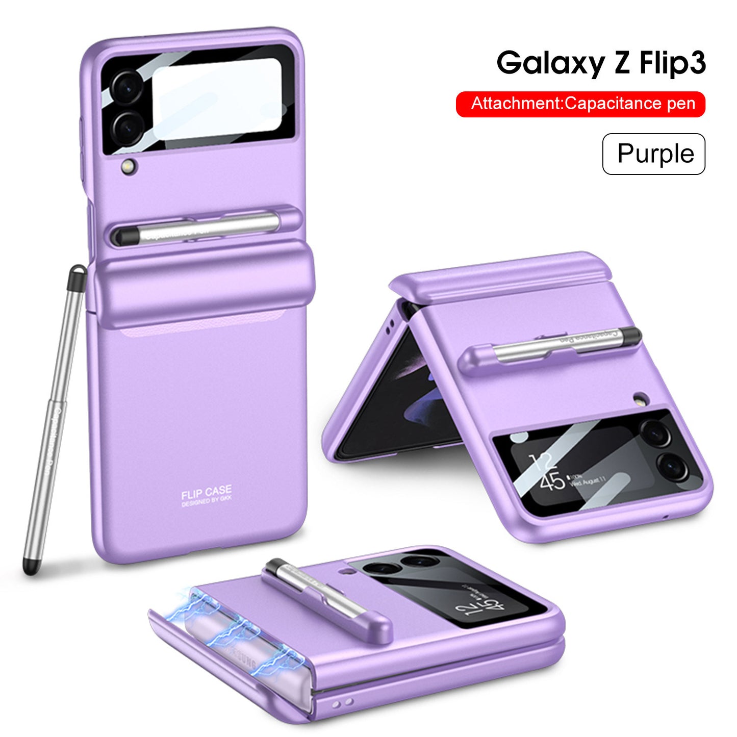 Premium Magnetic Suction Phone Case for Samsung Z Flip 3 - Full Body Folding Screen Cover with Pen Slot & Stylus