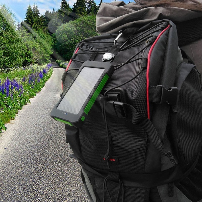 Portable Waterproof Solar Power Bank 20000mAh with LED Light - Dual USB External Battery Charger