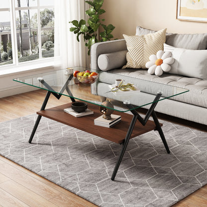 Modern Glass & Wood Accent Coffee Table
