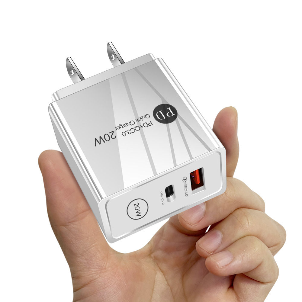 20W PD & QC3.0 Fast Wall Charger - Dual-Port Mobile Phone Charging Head Adapter