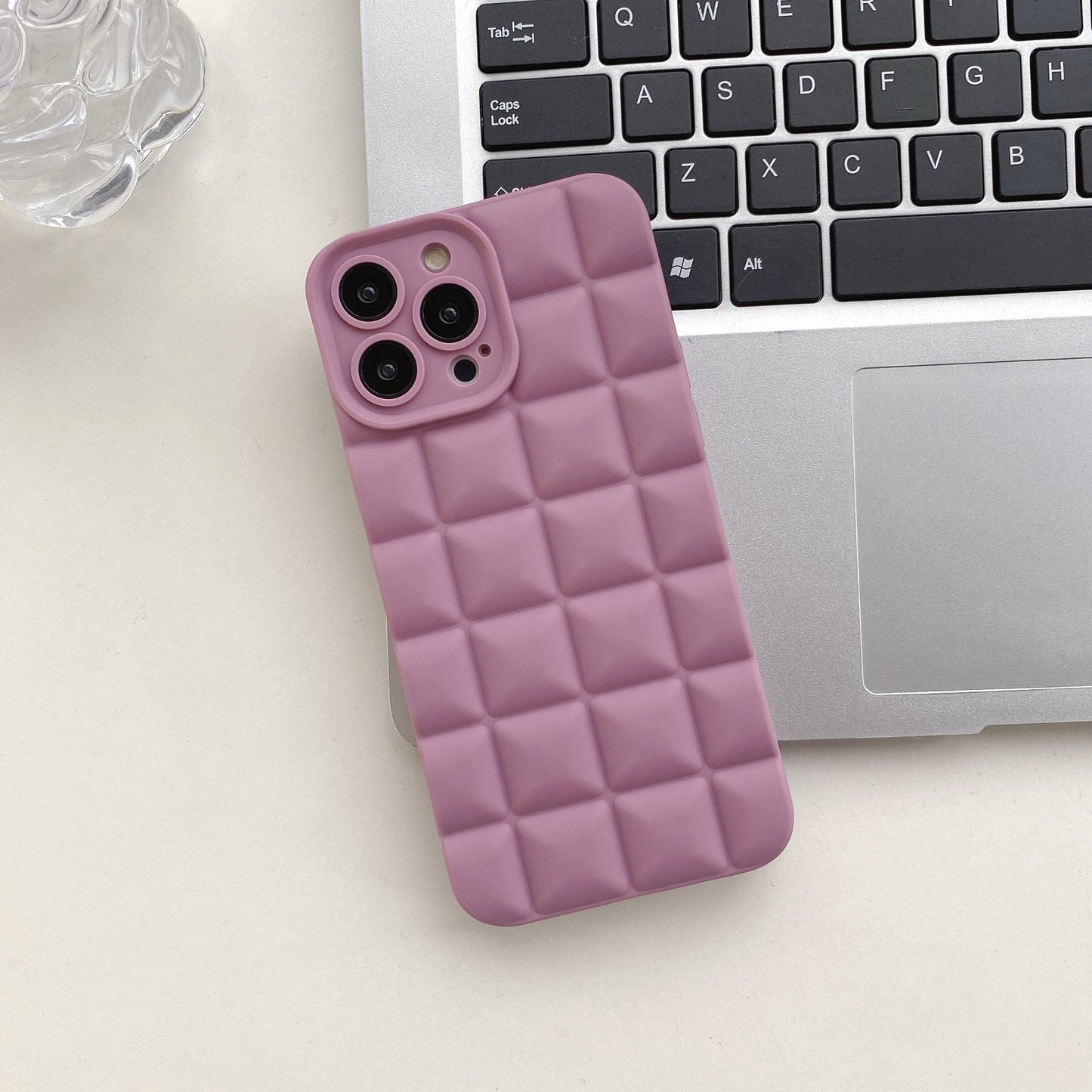 3D Stereo Lattice Puffer Phone Case for iPhone 14 Pro Max - Soft Silicone Geometric Protective Cover