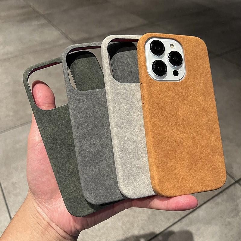 Premium Suede Leather Phone Case for iPhone 14 Pro Max 13 12 11 - Slim Half-Wrapped Anti-Fall Cover