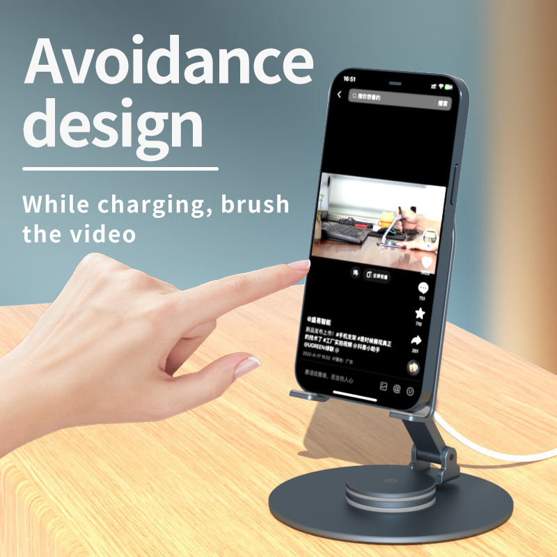 Premium Adjustable Desktop Magnetic Phone Holder - Metal Rotating Wireless Charging Stand for iPhone