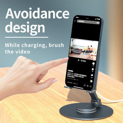 Premium Adjustable Desktop Magnetic Phone Holder - Metal Rotating Wireless Charging Stand for iPhone