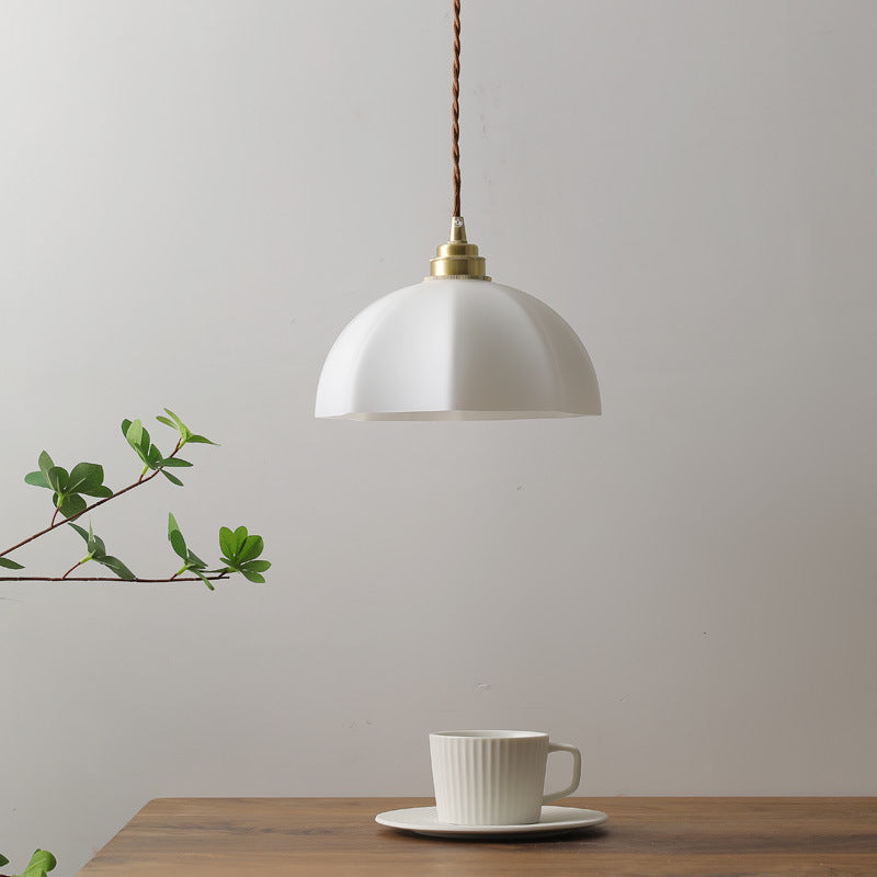 Wabi-Sabi Style Brass Designer Pendant Light / Frosted Glass Dome Hanging Lamp for Bedroom, Study, or Restaurant
