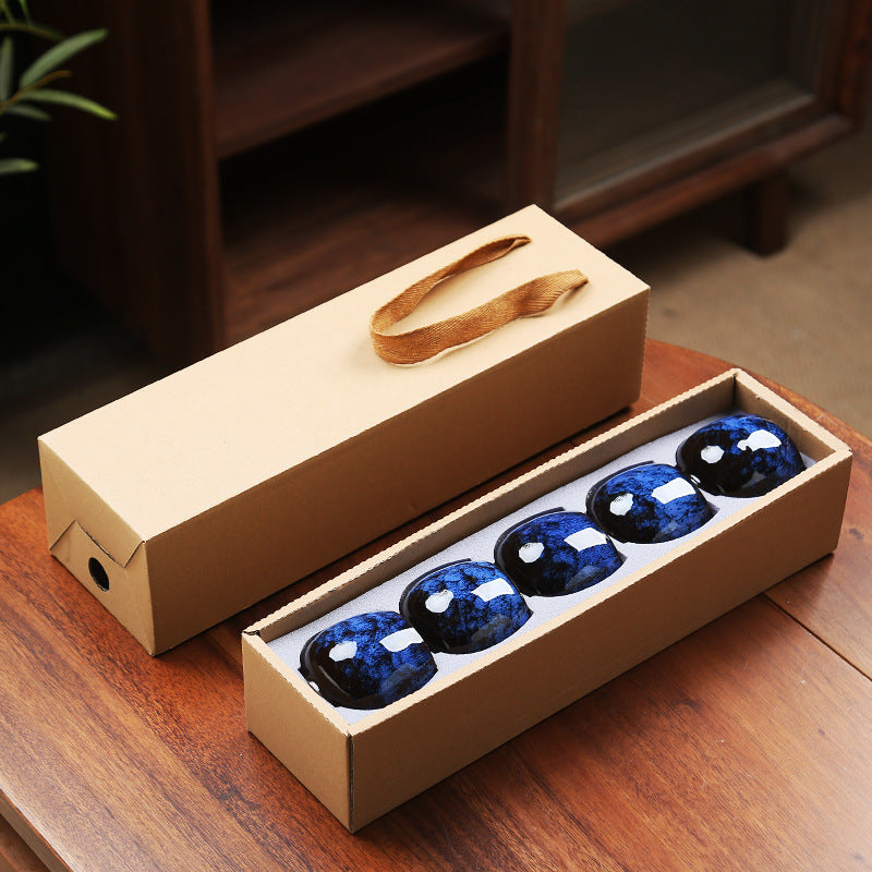 Jian Zhan Master Tea Cups with Egg-Shaped Design and Colorful Glaze