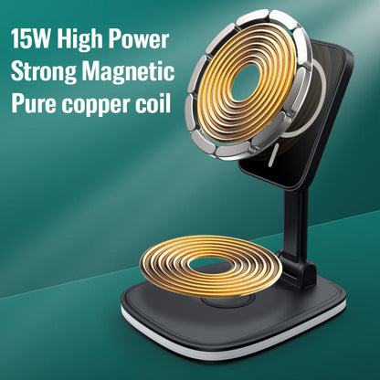 Portable Folding Magnetic Wireless Charger Stand - Dual Charging Dock for Smartphones