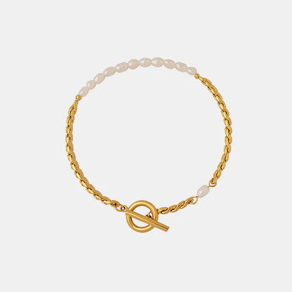 Luxury Women's Titanium Steel Stacked Bracelet with Delicate Pearl Strands.