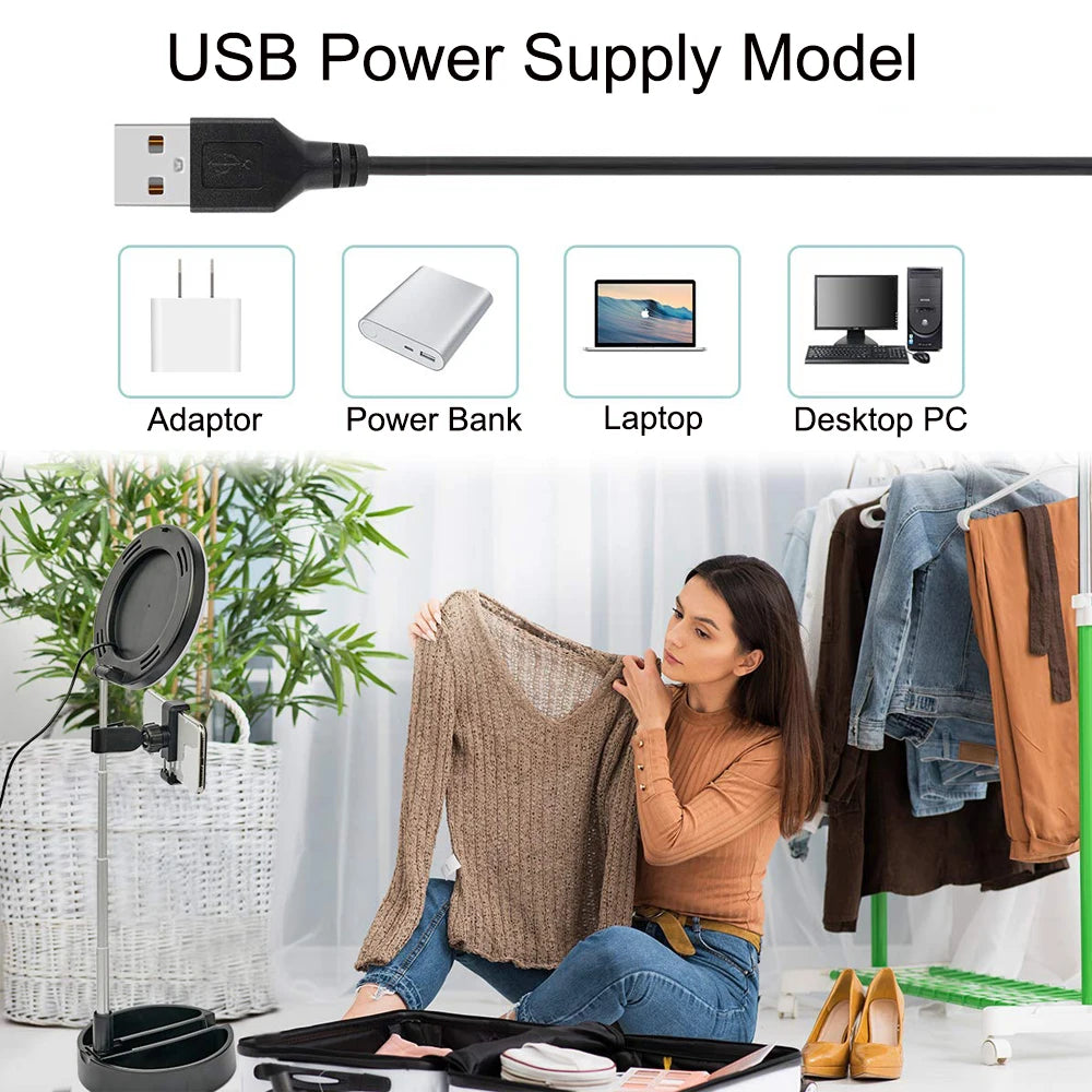 Universal USB Selfie Ring Light - Dimmable Video Lighting with Stand & Phone Holder for YouTube & Makeup Live
