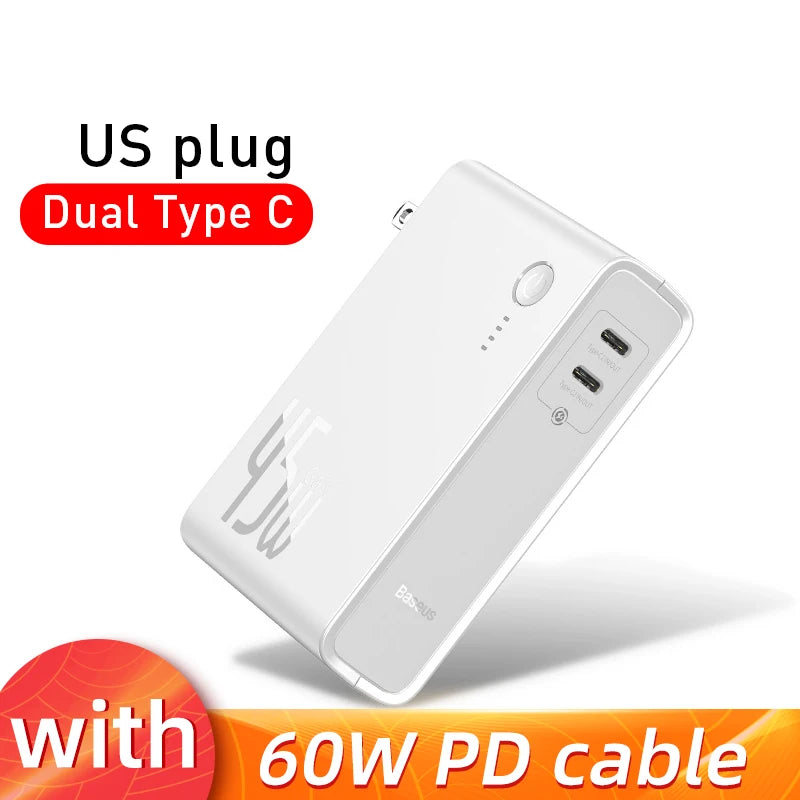 Baseus 2-in-1 GaN 45W Fast Charger & 10000mAh Power Bank - USB-C PD Portable Wall Charger