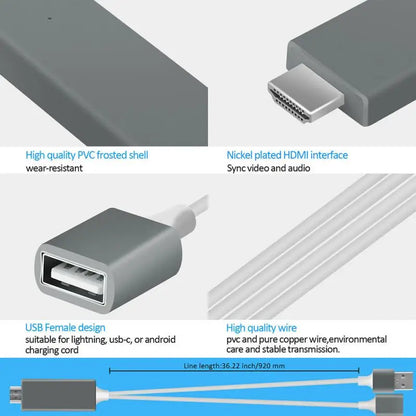 USB to HDMI Cable Converter Adapter - Plug & Play Screen Mirroring Cable for iPhone, iPad & Android to TV/Projector