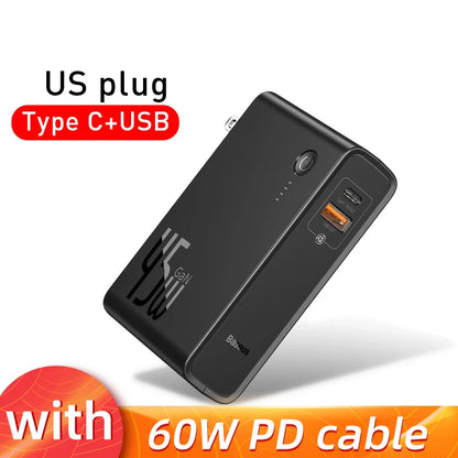 Baseus 2-in-1 GaN 45W Fast Charger & 10000mAh Power Bank - USB-C PD Portable Wall Charger