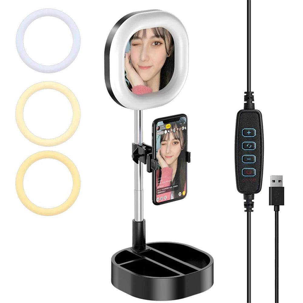 Universal USB Selfie Ring Light - Dimmable Video Lighting with Stand & Phone Holder for YouTube & Makeup Live