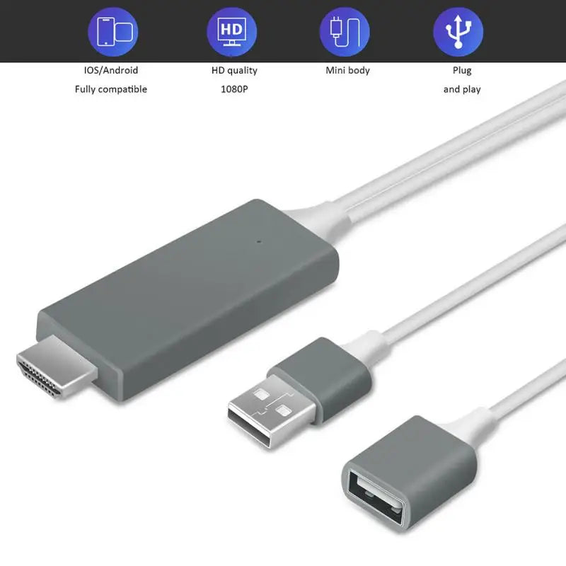 USB to HDMI Cable Converter Adapter - Plug & Play Screen Mirroring Cable for iPhone, iPad & Android to TV/Projector