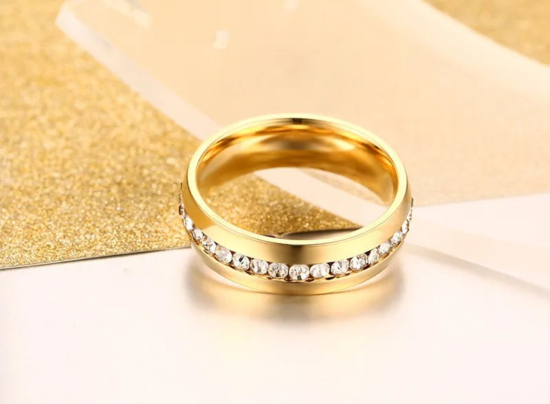 6mm Stainless Steel Eternity Ring / Crystal Paved Wedding Band for Women / Full Diamond Engagement Ring