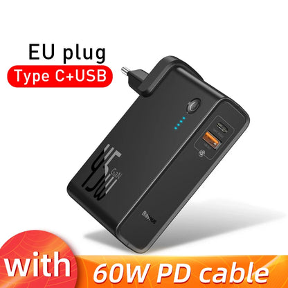Baseus 2-in-1 GaN 45W Fast Charger & 10000mAh Power Bank - USB-C PD Portable Wall Charger