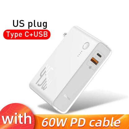 Baseus 2-in-1 GaN 45W Fast Charger & 10000mAh Power Bank - USB-C PD Portable Wall Charger