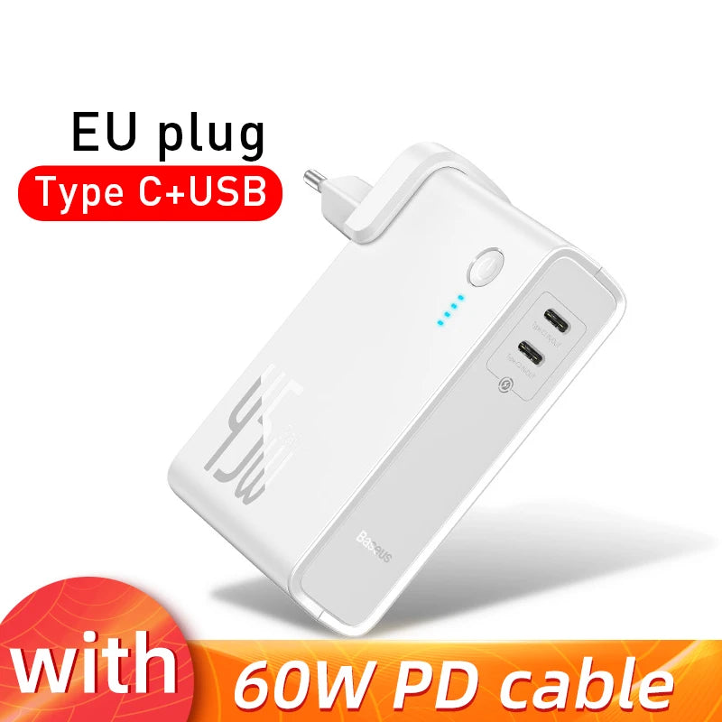 Baseus 2-in-1 GaN 45W Fast Charger & 10000mAh Power Bank - USB-C PD Portable Wall Charger