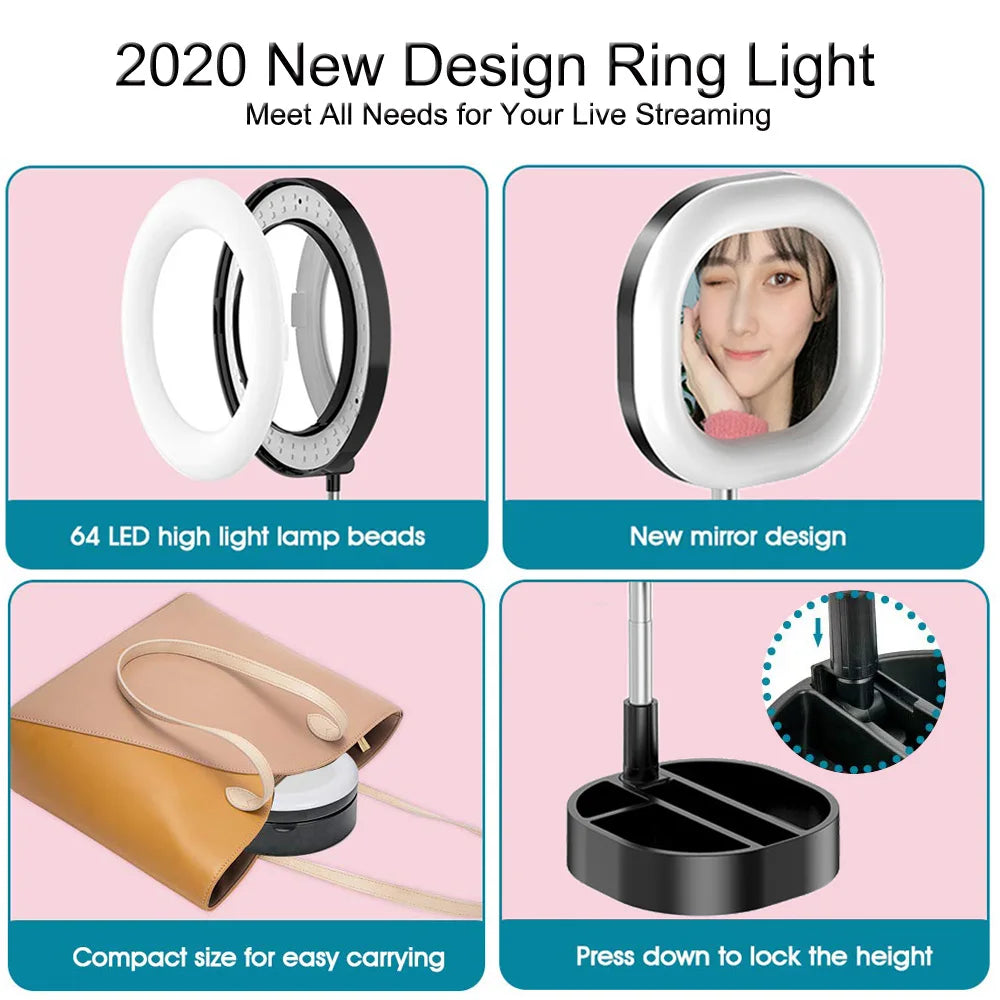 Universal USB Selfie Ring Light - Dimmable Video Lighting with Stand & Phone Holder for YouTube & Makeup Live