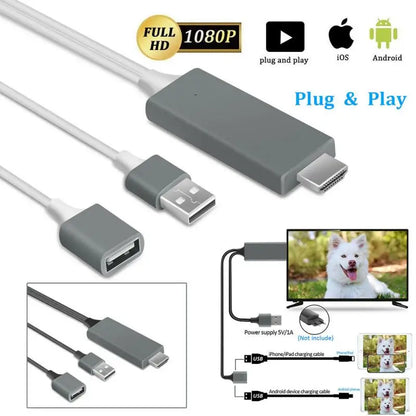 USB to HDMI Cable Converter Adapter - Plug & Play Screen Mirroring Cable for iPhone, iPad & Android to TV/Projector