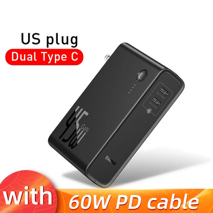 Baseus 2-in-1 GaN 45W Fast Charger & 10000mAh Power Bank - USB-C PD Portable Wall Charger