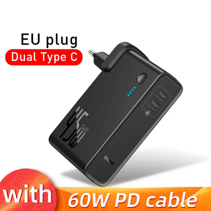 Baseus 2-in-1 GaN 45W Fast Charger & 10000mAh Power Bank - USB-C PD Portable Wall Charger