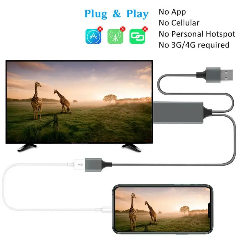 USB to HDMI Cable Converter Adapter - Plug & Play Screen Mirroring Cable for iPhone, iPad & Android to TV/Projector
