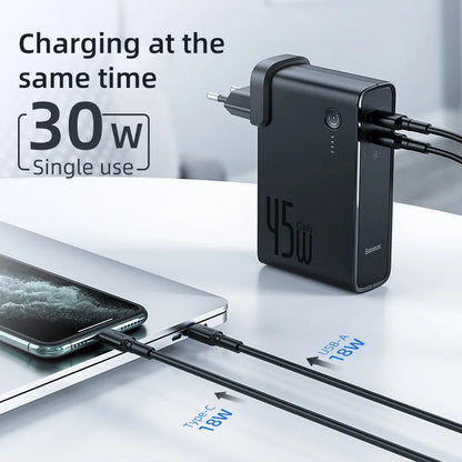 Baseus 2-in-1 GaN 45W Fast Charger & 10000mAh Power Bank - USB-C PD Portable Wall Charger