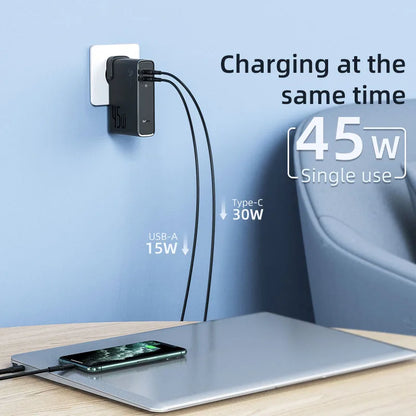 Baseus 2-in-1 GaN 45W Fast Charger & 10000mAh Power Bank - USB-C PD Portable Wall Charger