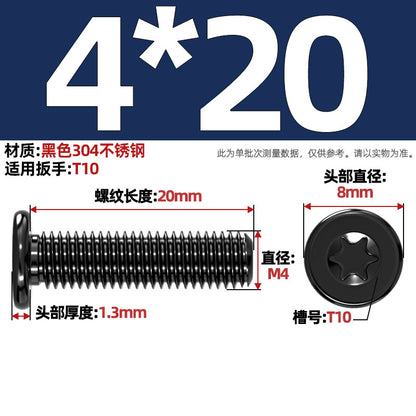 Black 304 Stainless Steel Torx Flat Head Screws - Ultra Thin Head Bolts (M2-M6)