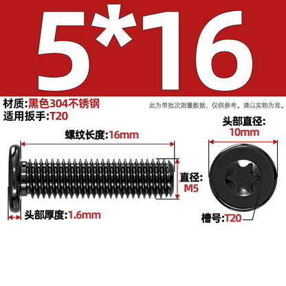 Black 304 Stainless Steel Torx Flat Head Screws - Ultra Thin Head Bolts (M2-M6)