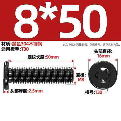 Black 304 Stainless Steel Torx Flat Head Screws - Ultra Thin Head Bolts (M2-M6)