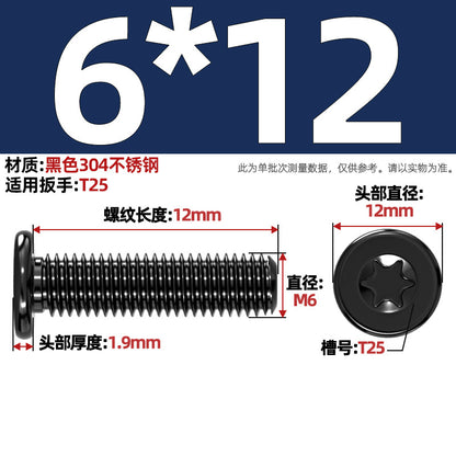 Black 304 Stainless Steel Torx Flat Head Screws - Ultra Thin Head Bolts (M2-M6)