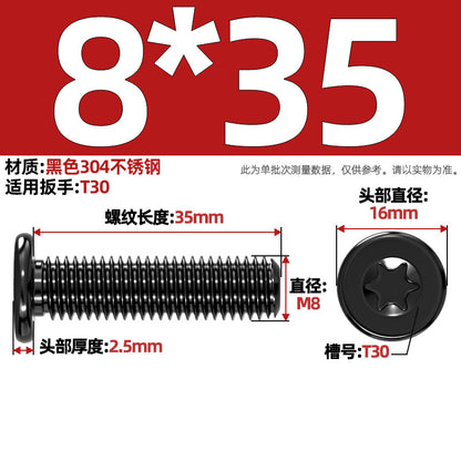 Black 304 Stainless Steel Torx Flat Head Screws - Ultra Thin Head Bolts (M2-M6)