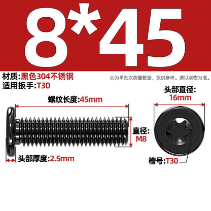 Black 304 Stainless Steel Torx Flat Head Screws - Ultra Thin Head Bolts (M2-M6)