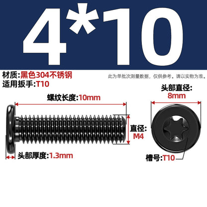 Black 304 Stainless Steel Torx Flat Head Screws - Ultra Thin Head Bolts (M2-M6)