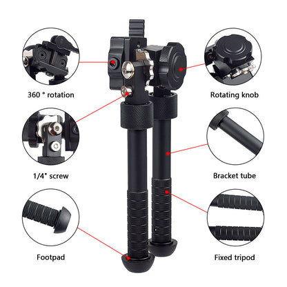 V8 Tactical Bipod - 360 Degree Rotating Retractable Swing Bipod