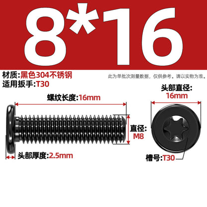 Black 304 Stainless Steel Torx Flat Head Screws - Ultra Thin Head Bolts (M2-M6)