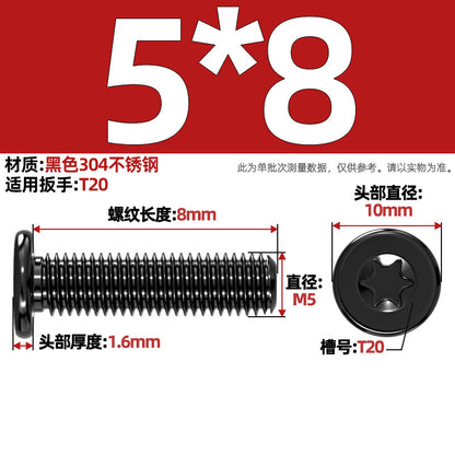 Black 304 Stainless Steel Torx Flat Head Screws - Ultra Thin Head Bolts (M2-M6)