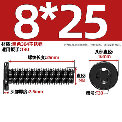 Black 304 Stainless Steel Torx Flat Head Screws - Ultra Thin Head Bolts (M2-M6)