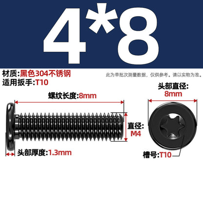 Black 304 Stainless Steel Torx Flat Head Screws - Ultra Thin Head Bolts (M2-M6)