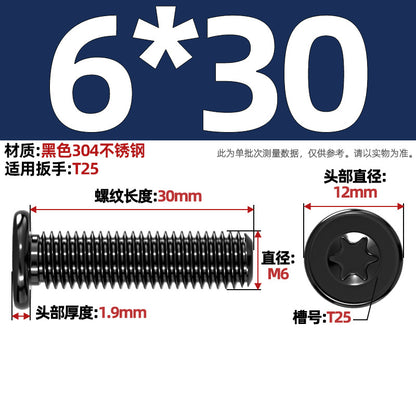 Black 304 Stainless Steel Torx Flat Head Screws - Ultra Thin Head Bolts (M2-M6)