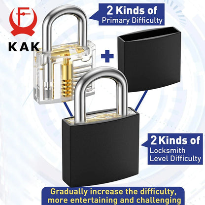Professional Lock Pick Set & Key Extractor Kit with Transparent Practice Lock