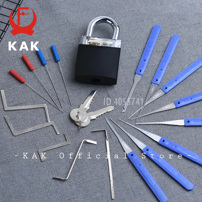 Professional Lock Pick Set & Key Extractor Kit with Transparent Practice Lock