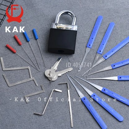 Professional Lock Pick Set & Key Extractor Kit with Transparent Practice Lock