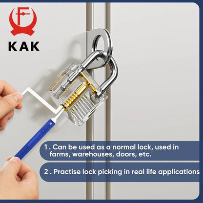 Professional Lock Pick Set & Key Extractor Kit with Transparent Practice Lock