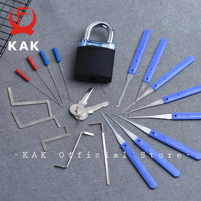 Professional Lock Pick Set & Key Extractor Kit with Transparent Practice Lock